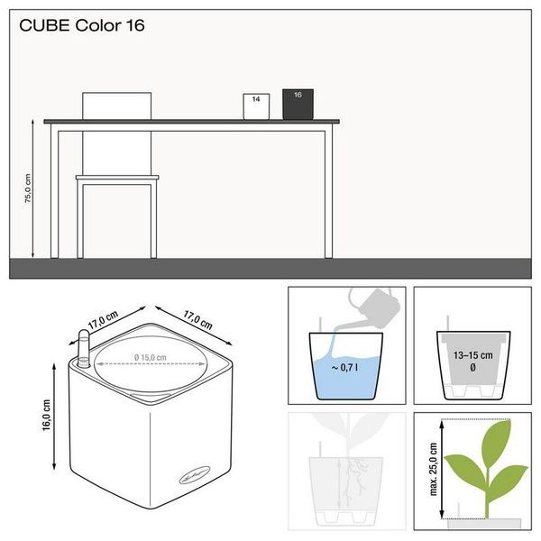 Розумний вазон з автополивом Lechuza CUBE Color 16 білий 13580 фото