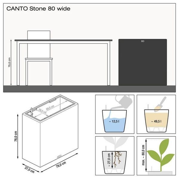 Розумний вазон з автополивом Lechuza CANTO Stone 80 wide графітовий чорний 13742 фото