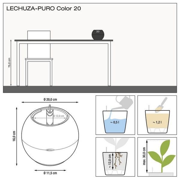 Розумний вазон з автополивом Lechuza PURO Color 20 чорний 13375 фото