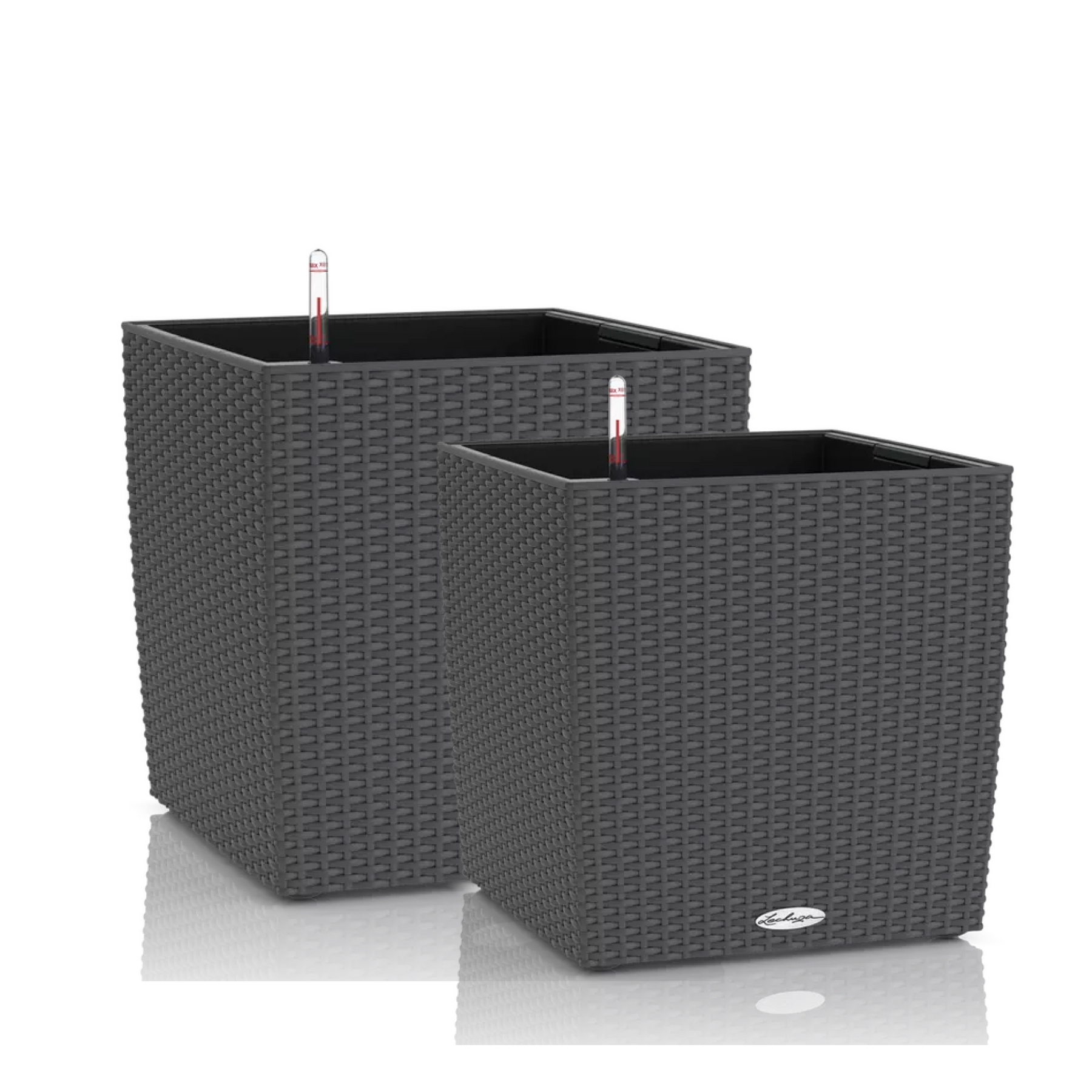 LECHUZA CUBE Cottage 40 Pflanzkübel – Mit Bewässerungssystem, Rattan-Optik & PON-Substrat, Wetterfest