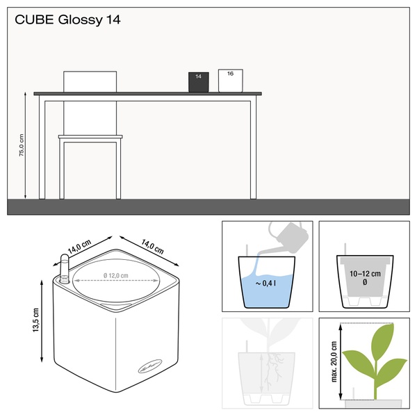 Вазон Lechuza CUBE Glossy CAT 14 білий блискучий 13507 фото