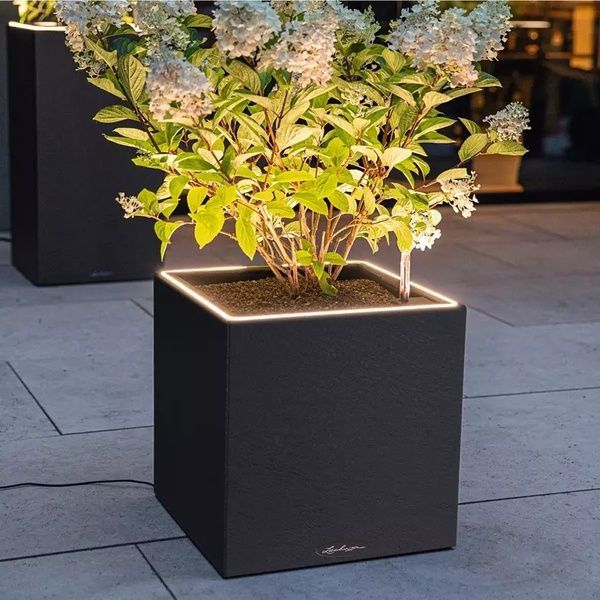Розумний вазон з автополивом Lechuza CANTO Slatestone 40 low LED, світло-сірий 15952 фото
