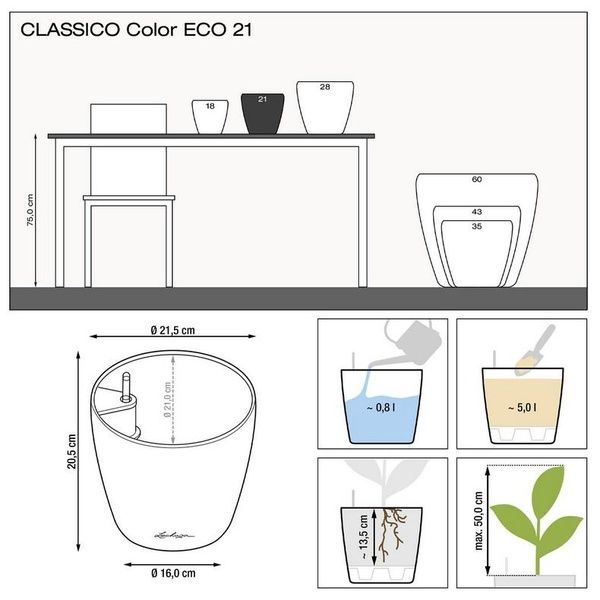 Розумний вазон з автополивом Lechuza CLASSICO Color ECO 21 темно-сірий 18915 фото