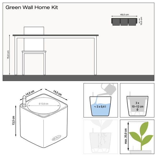 Розумний вазон з автополивом Lechuza Green Wall Home Kit Glossy антрацитовий блискучий 13524 фото