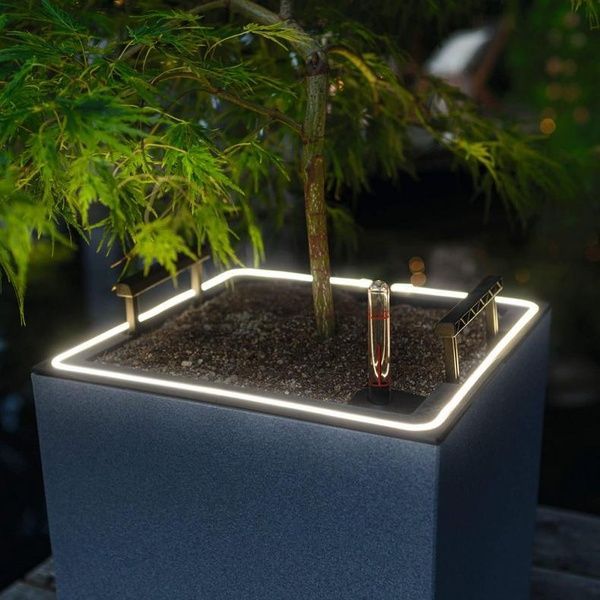 Розумний вазон з автополивом Lechuza CANTO Stone 40 high LED кварцовий білий 13647 фото
