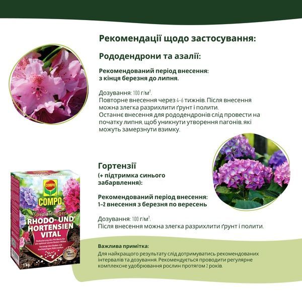 Набір Кислолюбні рослини &ndash; COMPO SANA + COMPO добрива для рододендронів і гортензій SET-1795-1741-2556 фото